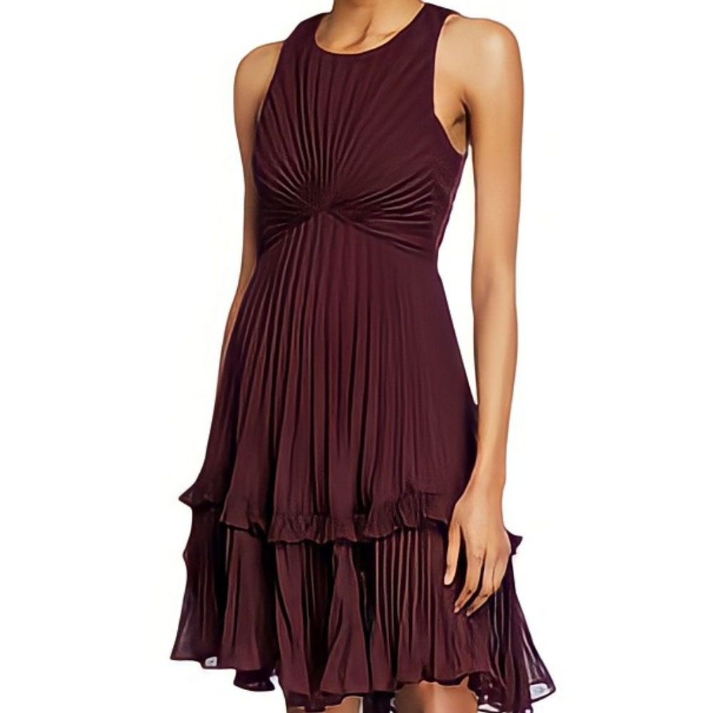 Halston "Syrah" pleated georgette cocktail dress
